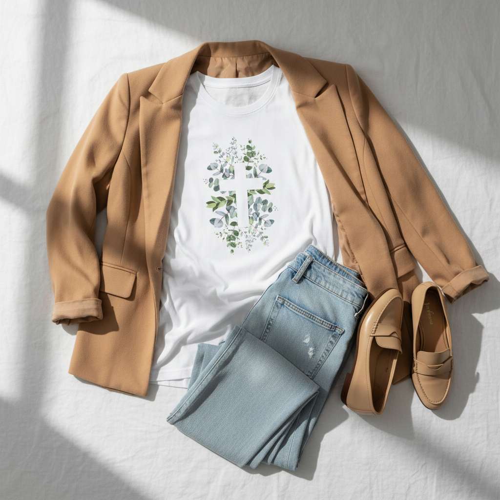 Floral Cross Christian T-Shirt | Botanical Faith Graphic Tee