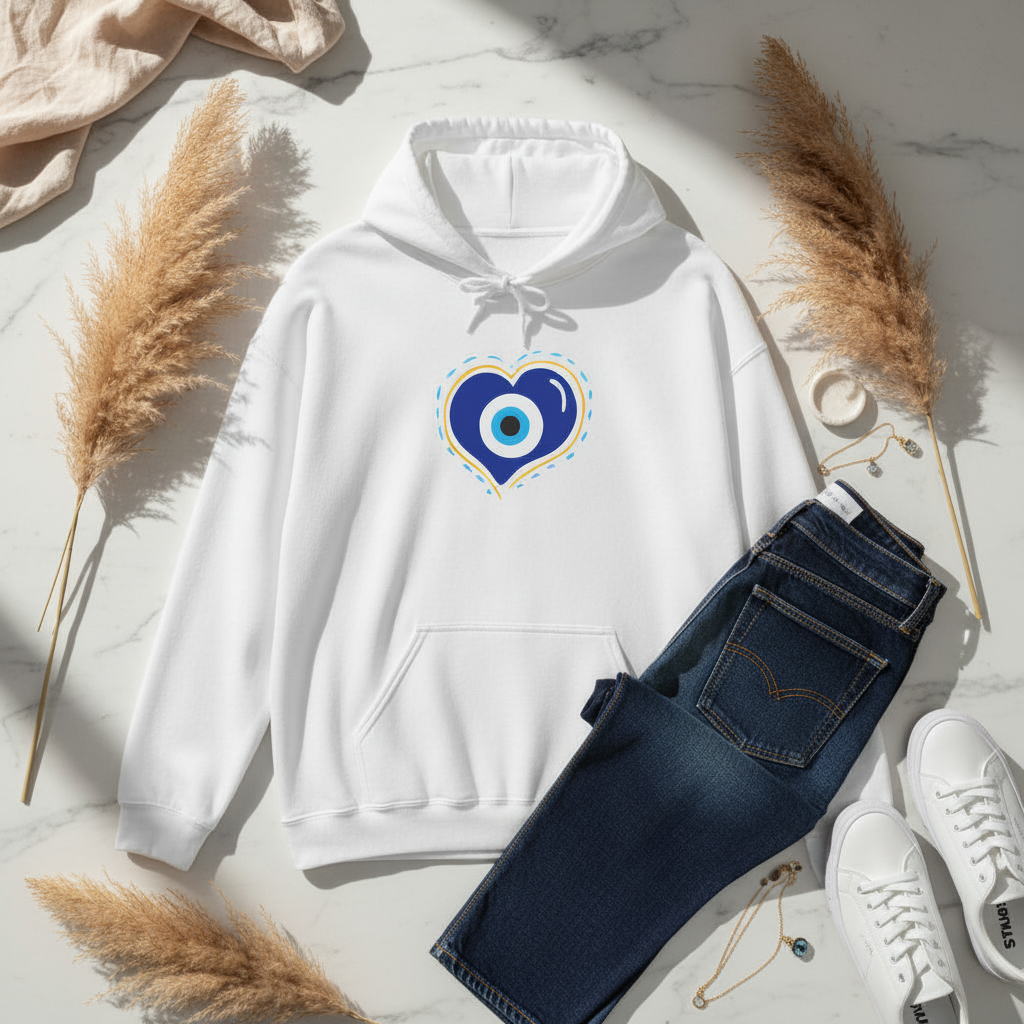Evil Eye Heart Hoodie | Spiritual Protection Pullover