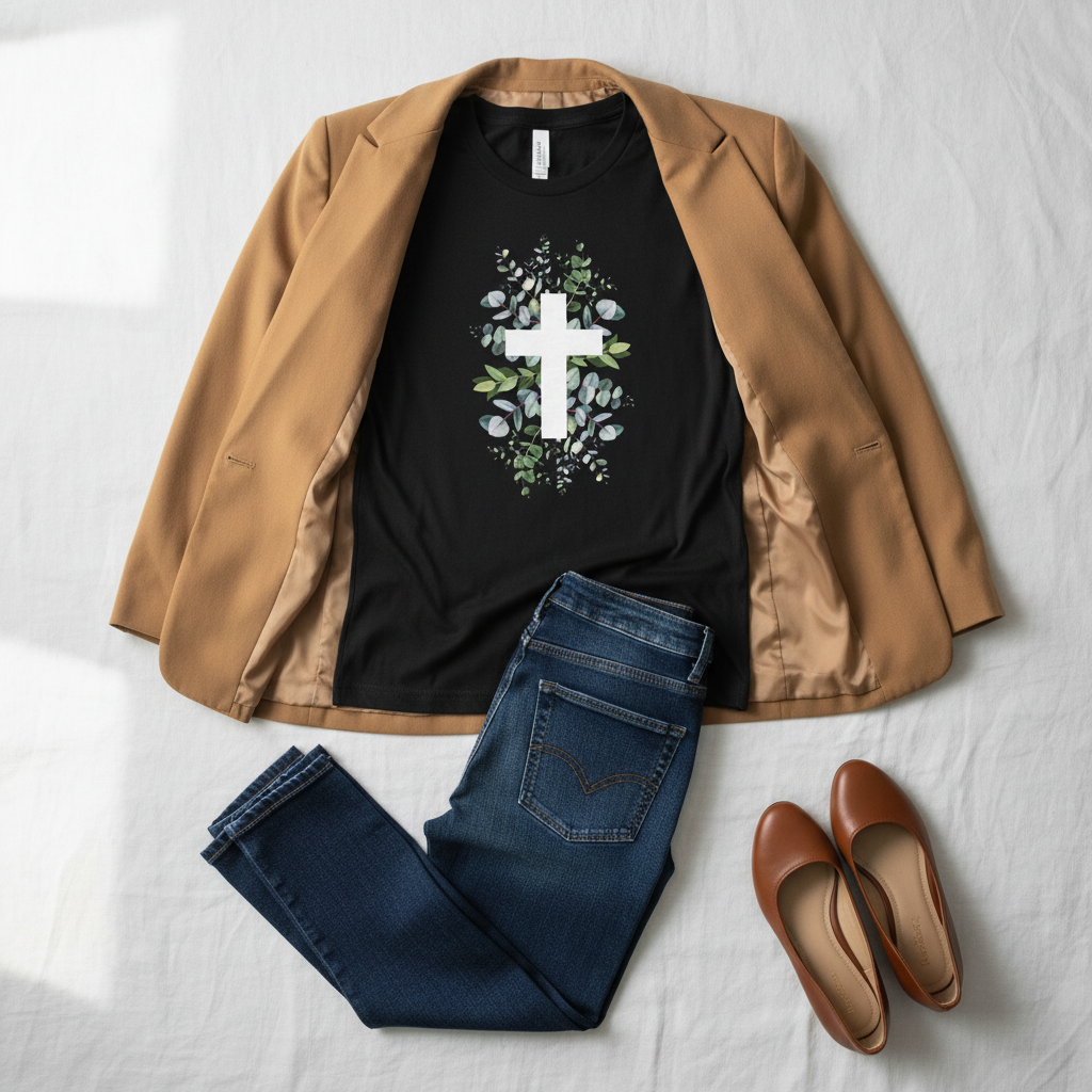 Floral Cross Christian T-Shirt | Botanical Faith Graphic Tee