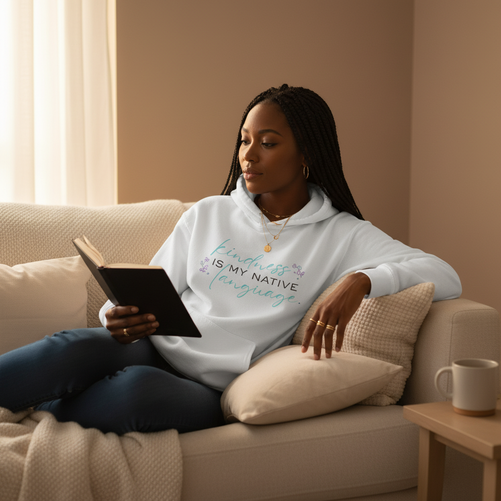 Kindness Is My Native Language Hoodie | Floral Script Comfort Pullover