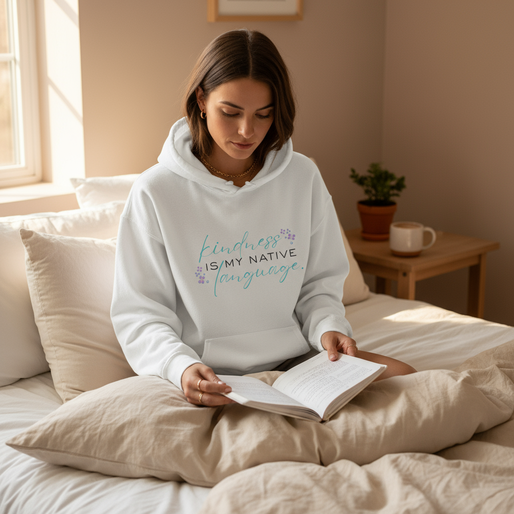 Kindness Is My Native Language Hoodie | Floral Script Comfort Pullover