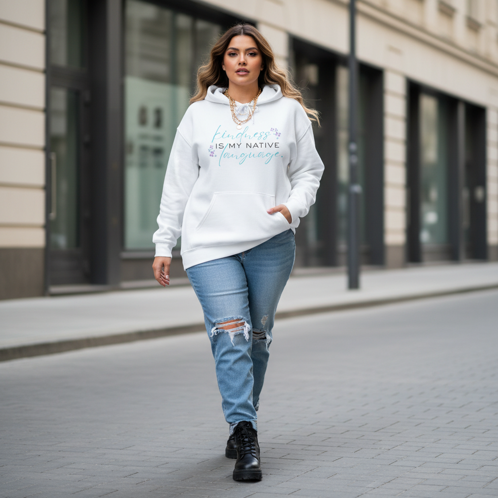 Kindness Is My Native Language Hoodie | Floral Script Comfort Pullover