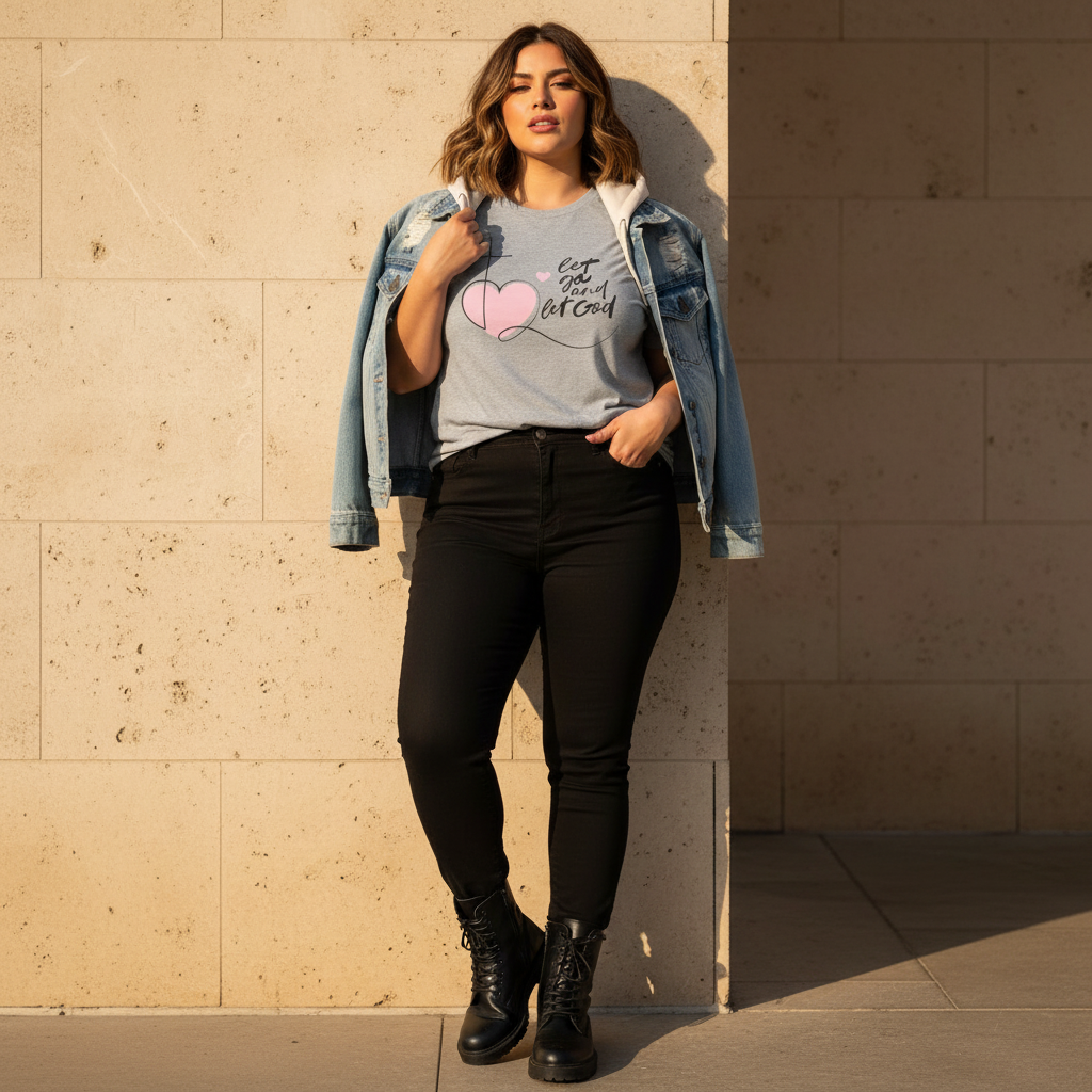 Let Go and Let God Christian T-Shirt | Faith-Based Graphic Tee with Cross &amp; Heart