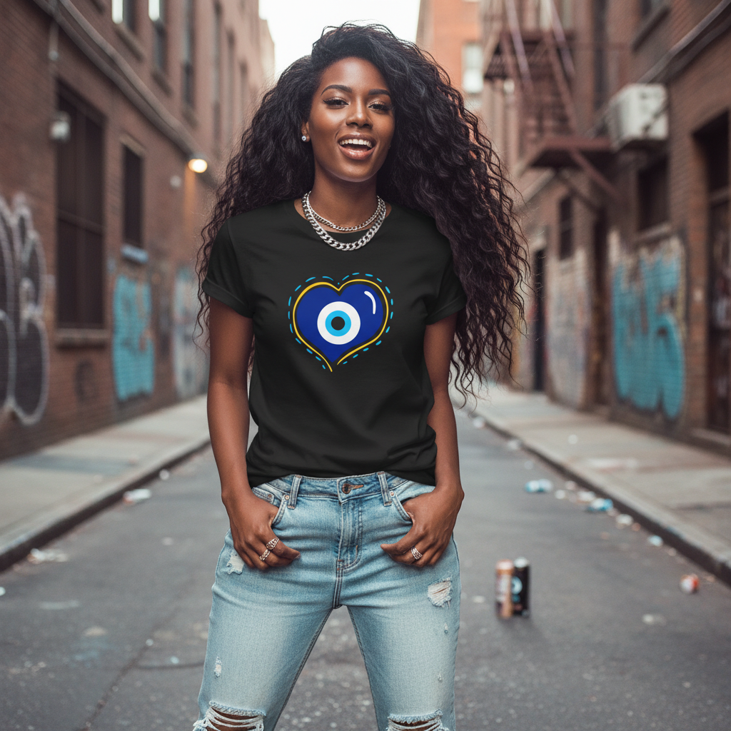 Evil Eye Heart T-Shirt | Spiritual Protection Women's Graphic Tee