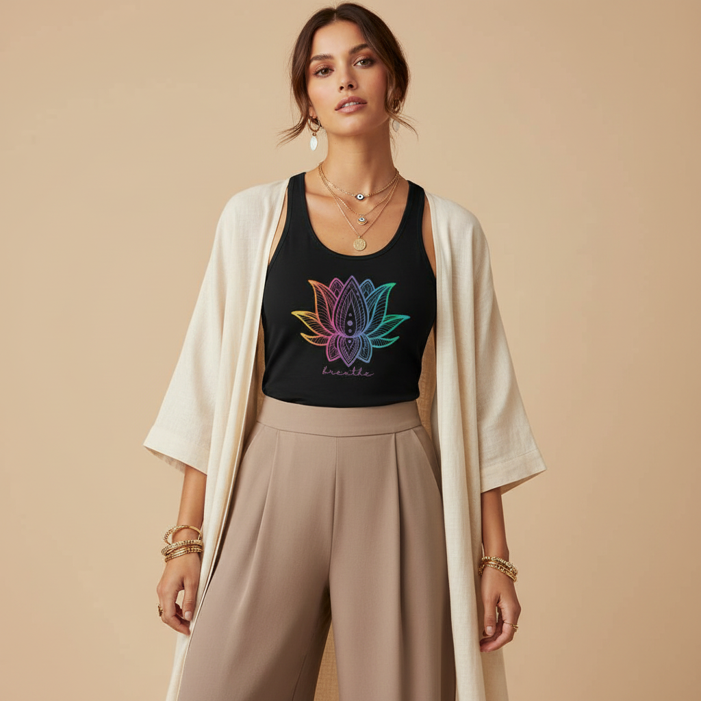 Just Breathe Yoga Tank Top | Rainbow Lotus Tank Top