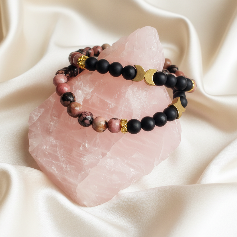 CLARITY | Onyx &amp; Rhodonite Crystal Healing Bracelet