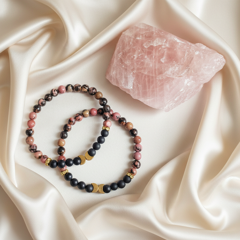 CLARITY | Onyx &amp; Rhodonite Crystal Healing Bracelet