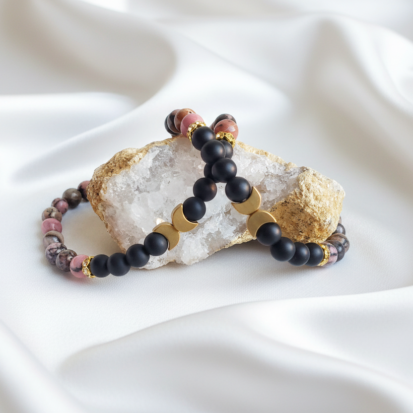 CLARITY | Onyx &amp; Rhodonite Crystal Healing Bracelet