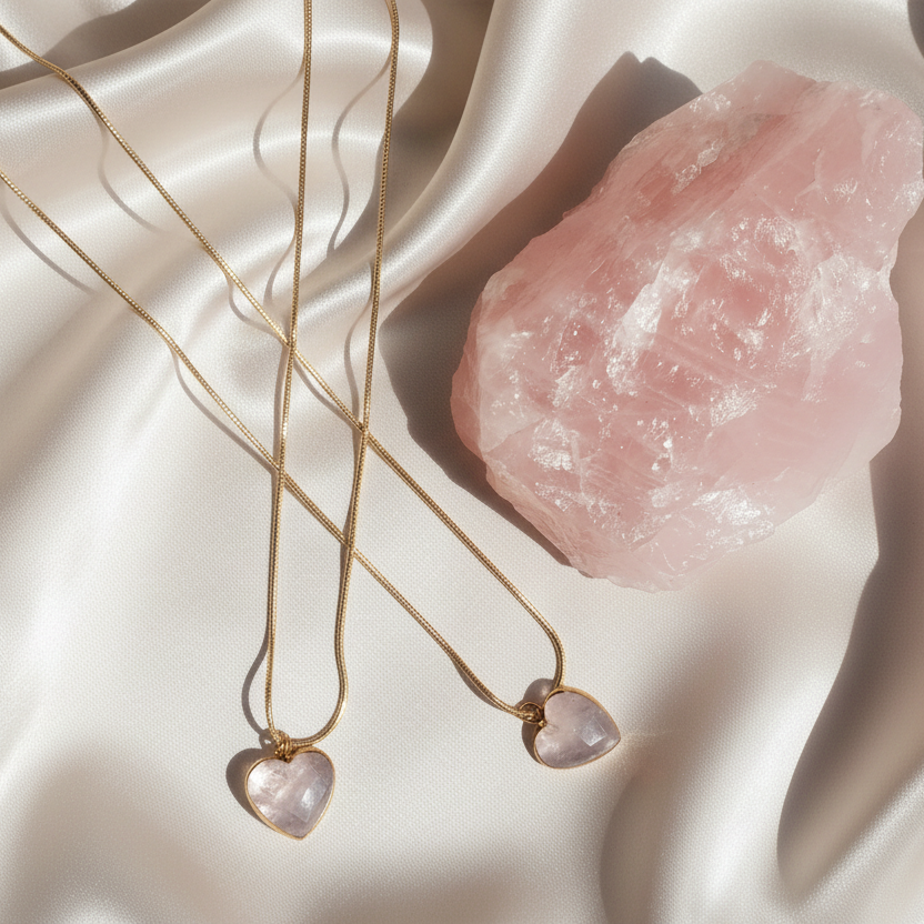ROSE QUARTZ HEART | 14k Gold Crystal Healing Necklace