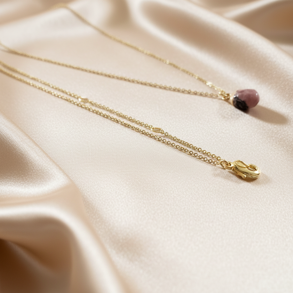 RHODONITE | 14K Gold Adjustable Crystal Pendant Necklace