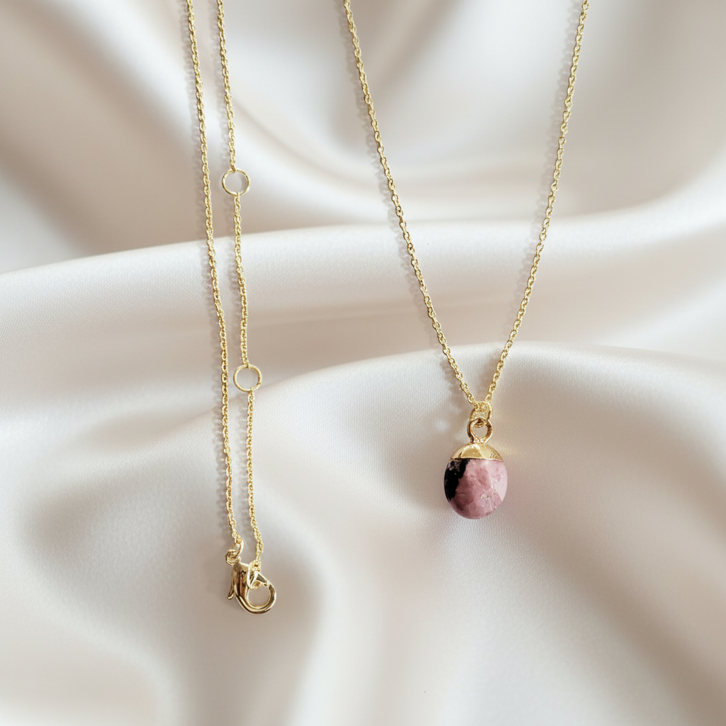 RHODONITE | 14K Gold Adjustable Crystal Pendant Necklace