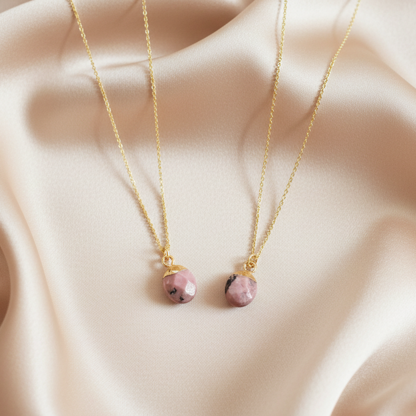 RHODONITE | 14K Gold Adjustable Crystal Pendant Necklace