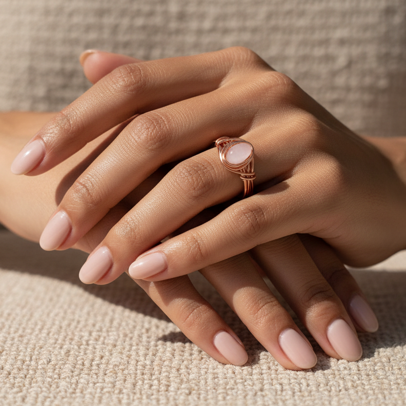 Rose Quartz | Rose Gold Handmade Wire-Wrapped Ring