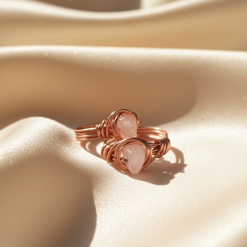 Rose Quartz | Rose Gold Handmade Wire-Wrapped Ring