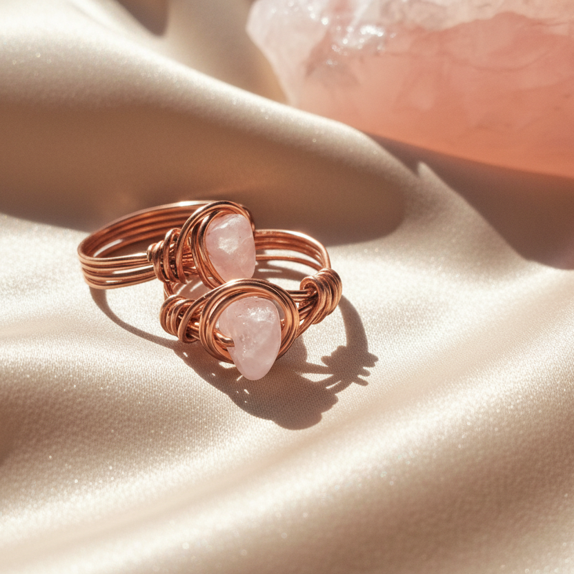 Rose Quartz | Rose Gold Handmade Wire-Wrapped Ring