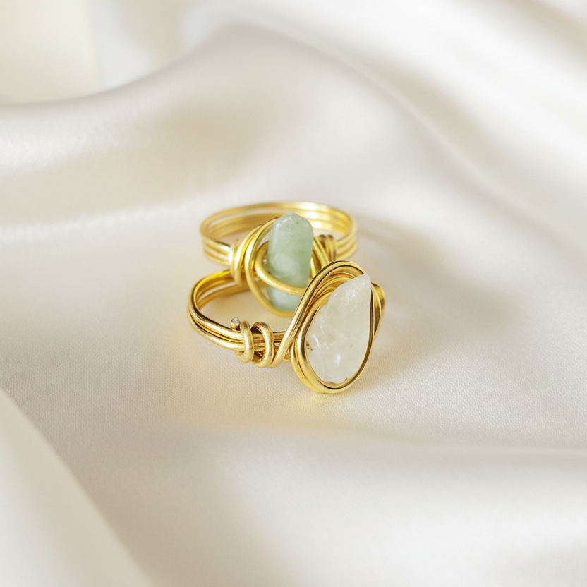 AVENTURINE | Minimalist 18K Gold Handmade Wire-Wrapped Ring