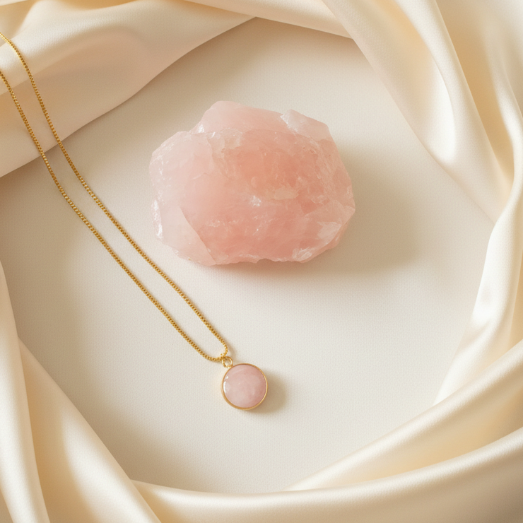 ROSE QUARTZ | 14K Gold Box Chain Pendant Necklace