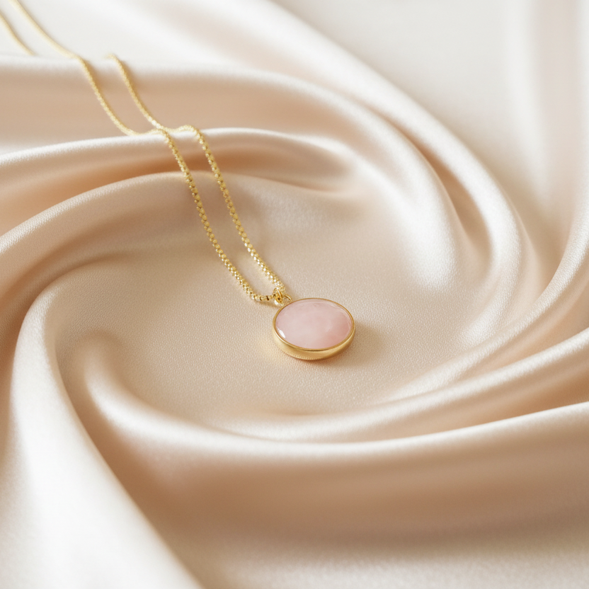 ROSE QUARTZ | 14K Gold Box Chain Pendant Necklace