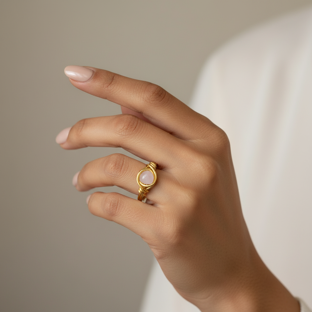Rose Quartz | 18K Gold Handmade Wire-Wrapped Ring