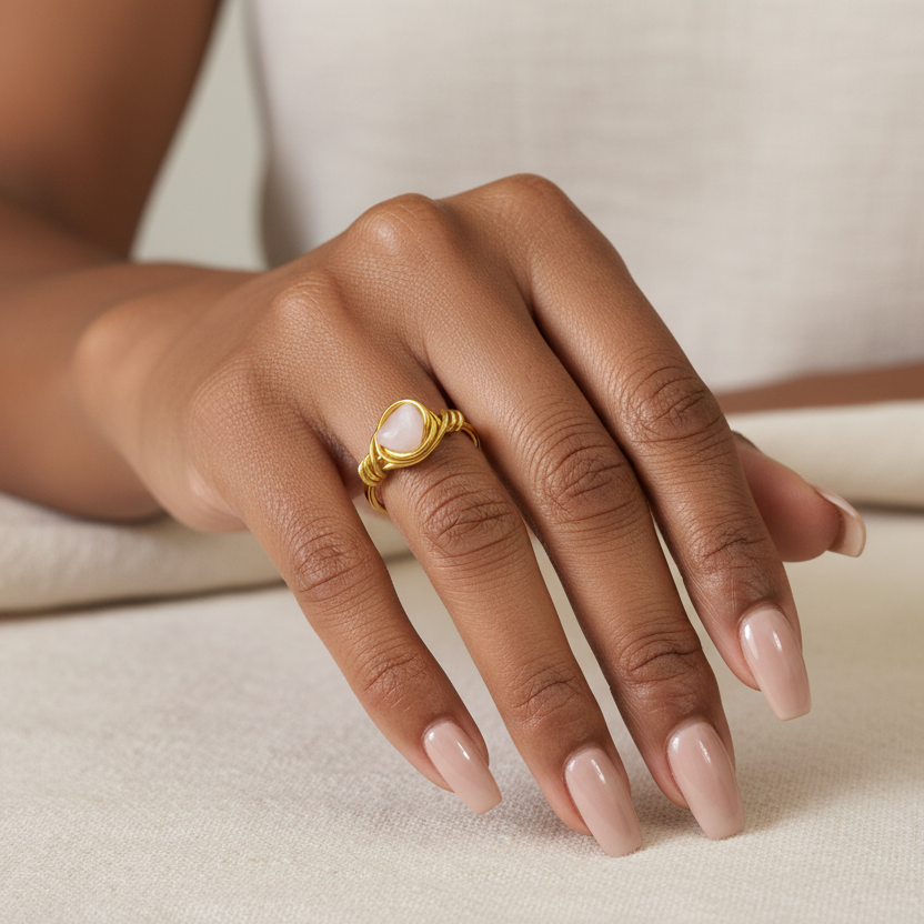 Rose Quartz | 18K Gold Handmade Wire-Wrapped Ring