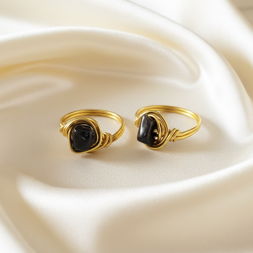 OBSIDIAN | Minimalist 18K Gold-Layered Handmade Wire-Wrapped Ring