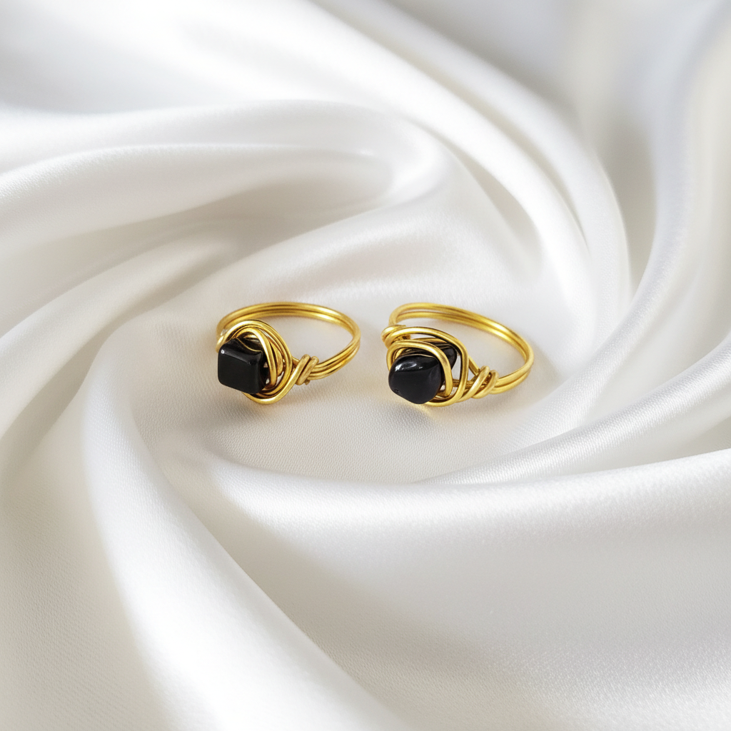 OBSIDIAN | Minimalist 18K Gold-Layered Handmade Wire-Wrapped Ring