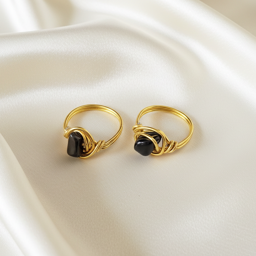 OBSIDIAN | Minimalist 18K Gold-Layered Handmade Wire-Wrapped Ring