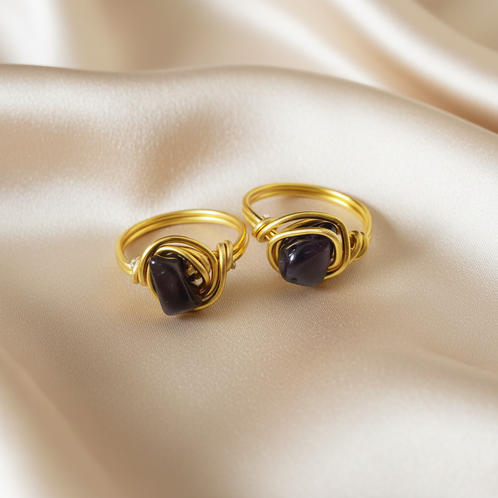 OBSIDIAN | Minimalist 18K Gold-Layered Handmade Wire-Wrapped Ring