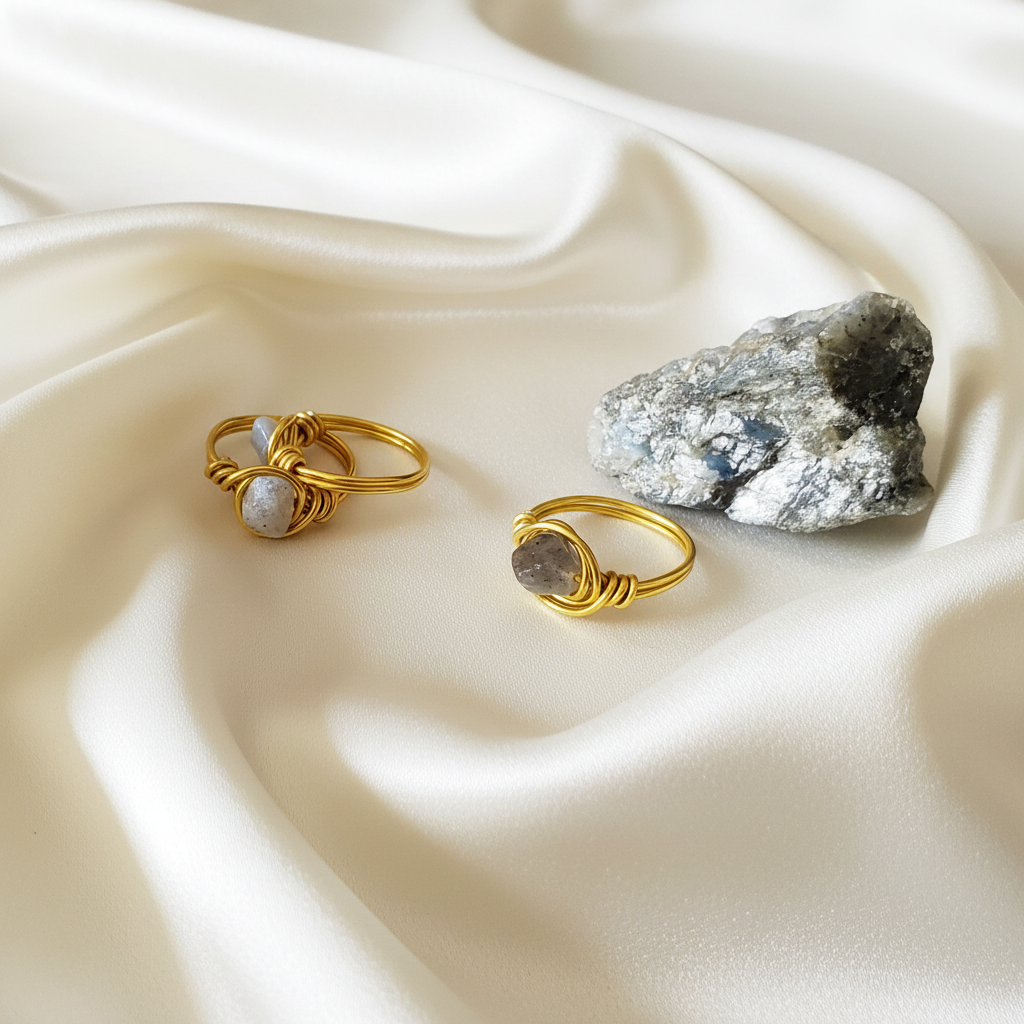 LABRADORITE | Minimalist 18K Gold-Layered Handmade Wire-Wrapped Ring