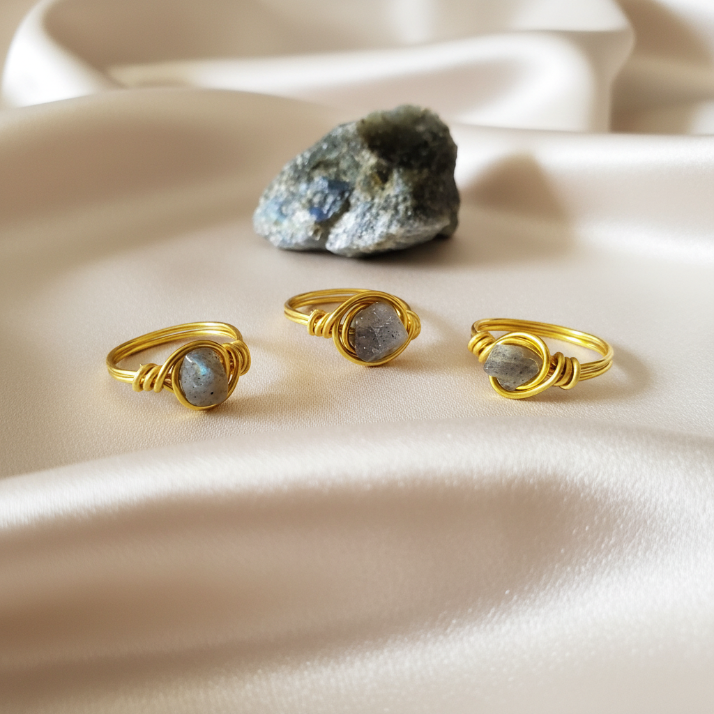 LABRADORITE | Minimalist 18K Gold-Layered Handmade Wire-Wrapped Ring