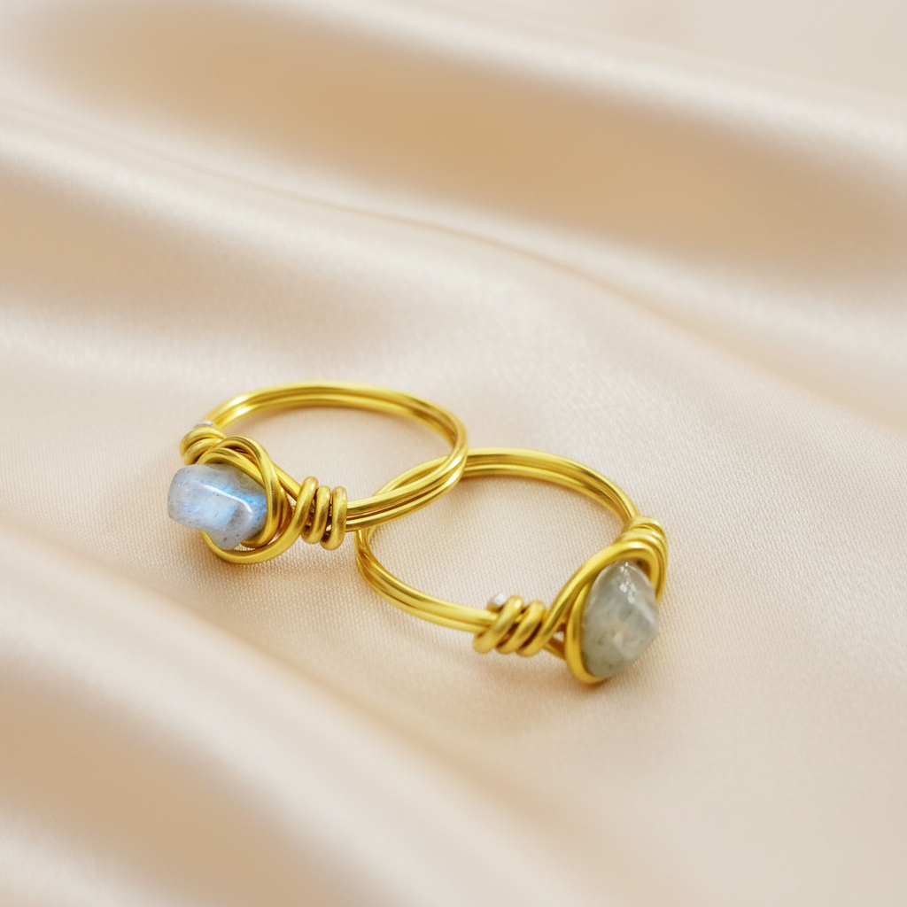 LABRADORITE | Minimalist 18K Gold-Layered Handmade Wire-Wrapped Ring