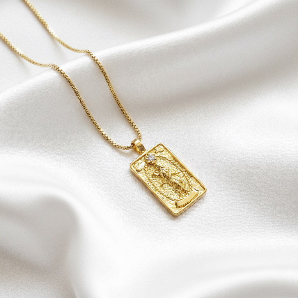 THE WORLD 14k Gold Tarot Card Necklace