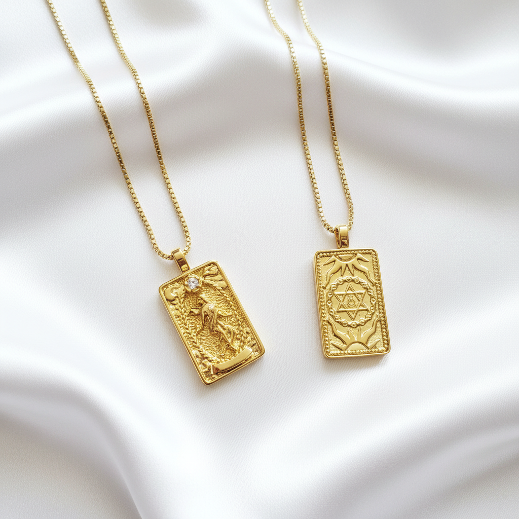 THE WORLD 14k Gold Tarot Card Necklace