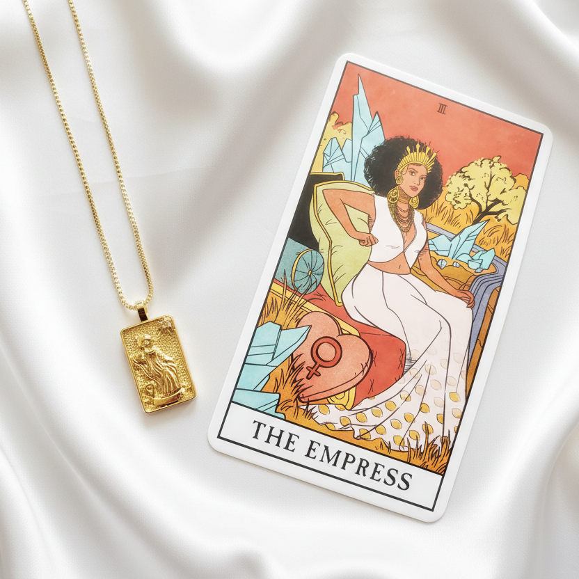 THE EMPRESS 14k Gold Tarot Card Necklace