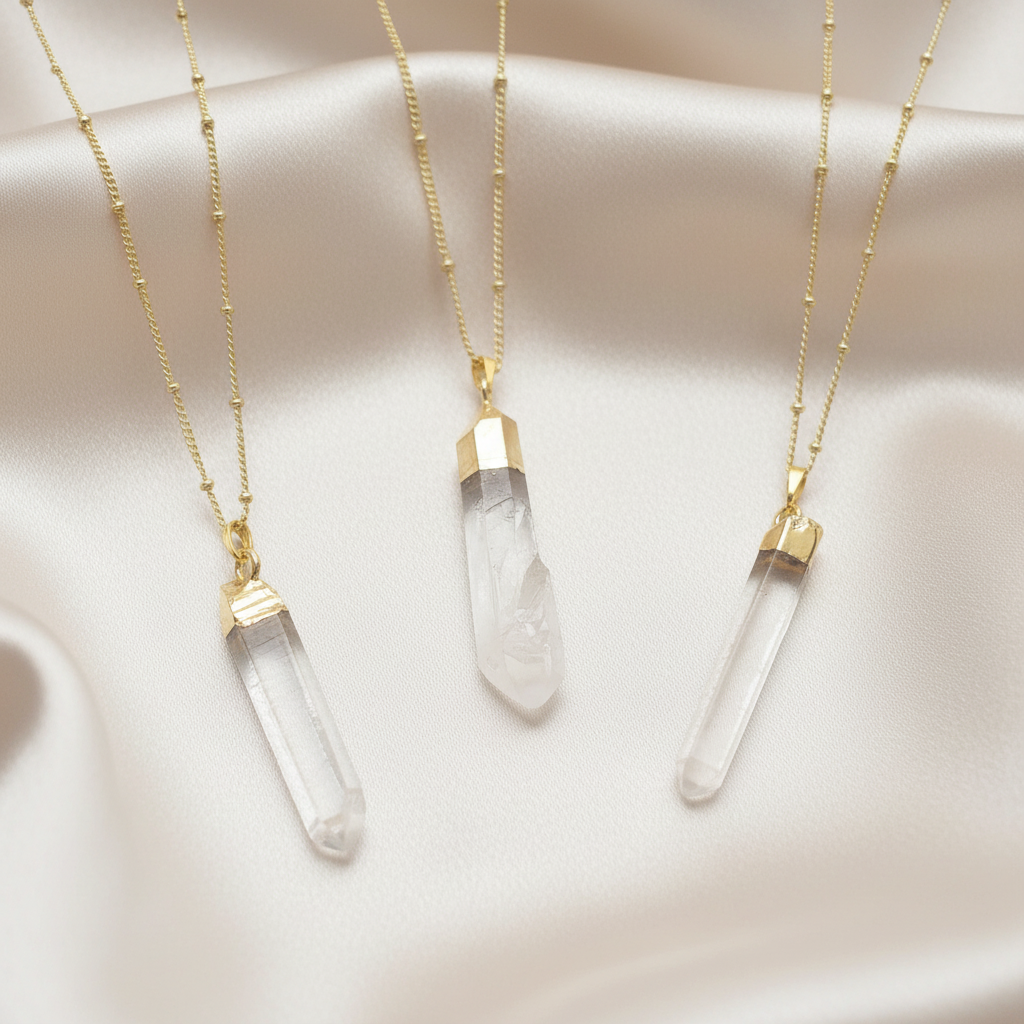 RAW CLEAR QUARTZ | 14K Gold Beaded Satellite Gemstone Necklace