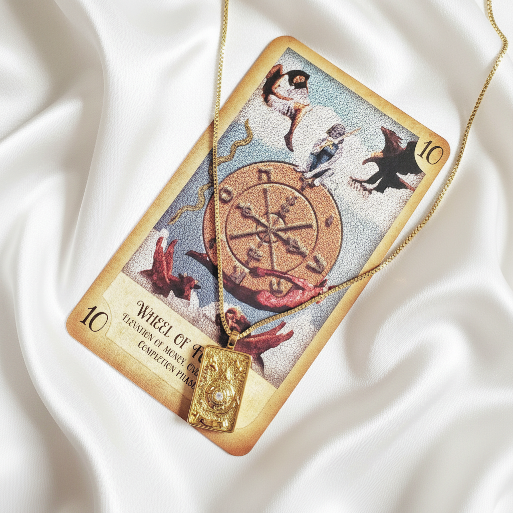 WHEEL OF FORTUNE 14k Gold Tarot Card Necklace