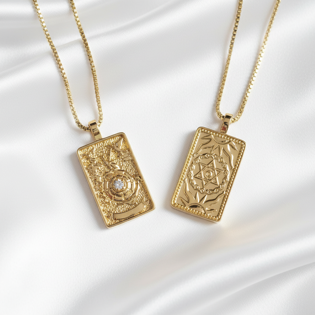 WHEEL OF FORTUNE 14k Gold Tarot Card Necklace