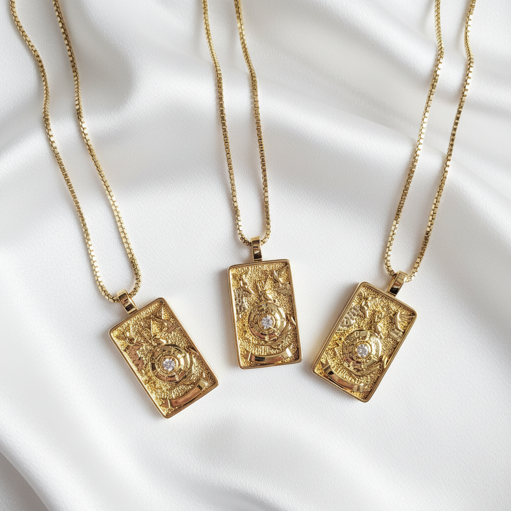 WHEEL OF FORTUNE 14k Gold Tarot Card Necklace