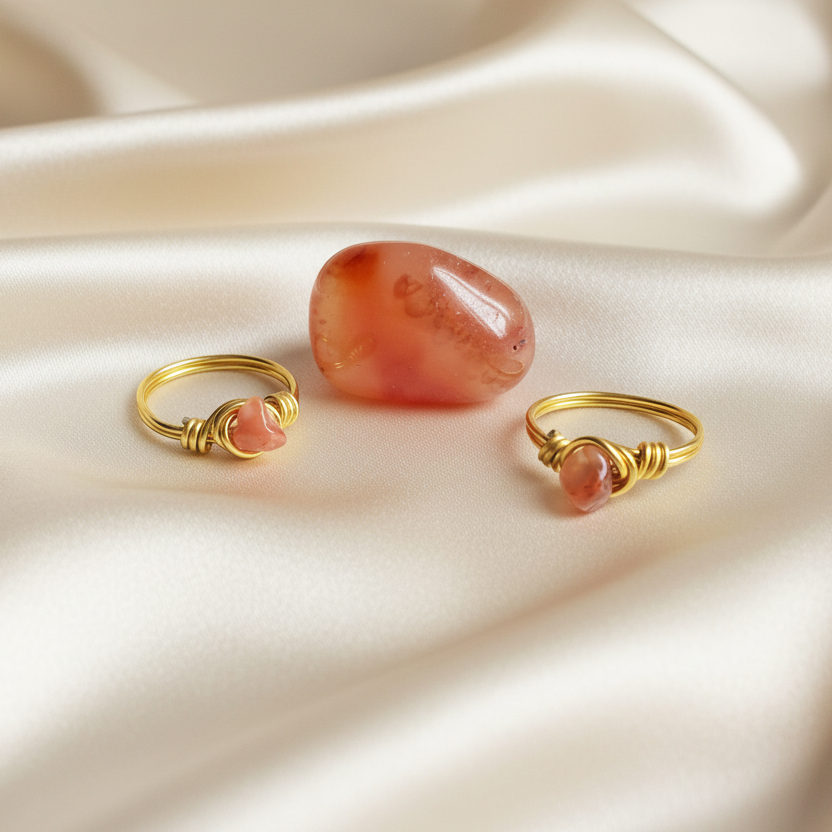 CARNELIAN | Minimalist 18K Gold Handmade Wire-Wrapped Ring