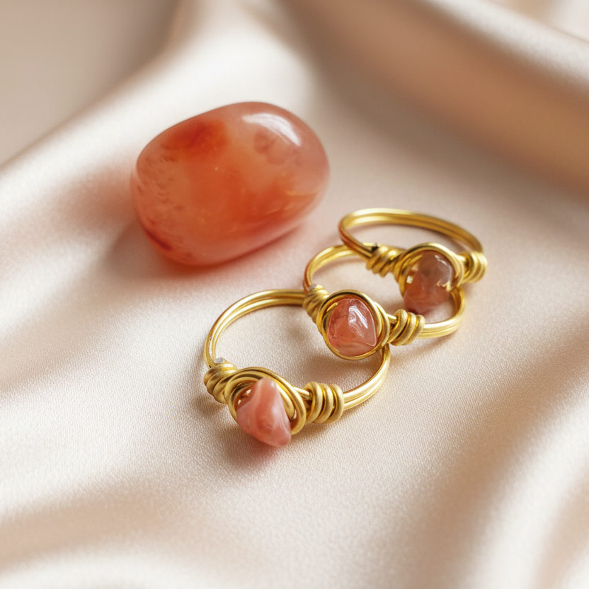 CARNELIAN | Minimalist 18K Gold Handmade Wire-Wrapped Ring