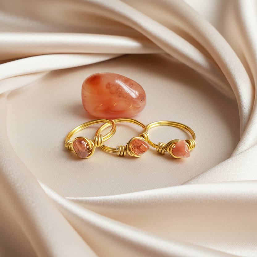 CARNELIAN | Minimalist 18K Gold Handmade Wire-Wrapped Ring