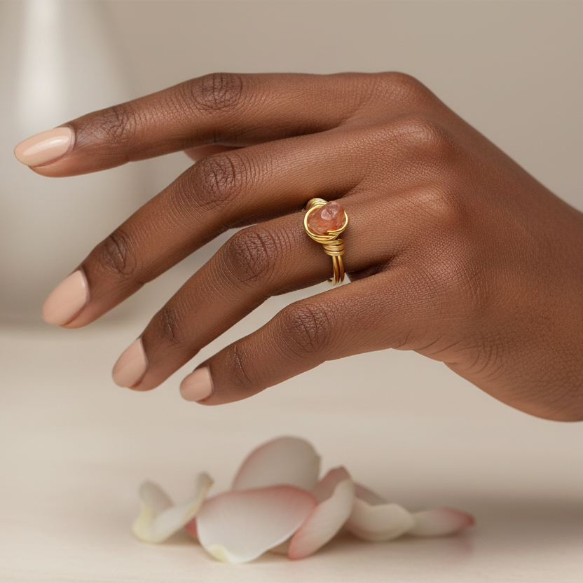 CARNELIAN | Minimalist 18K Gold Handmade Wire-Wrapped Ring