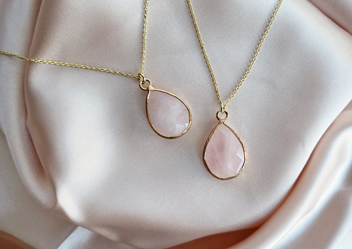 ROSE QUARTZ | 14K Gold Adjustable Cable Chain Pendant Necklace