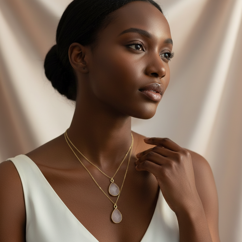 ROSE QUARTZ | 14K Gold Adjustable Cable Chain Pendant Necklace