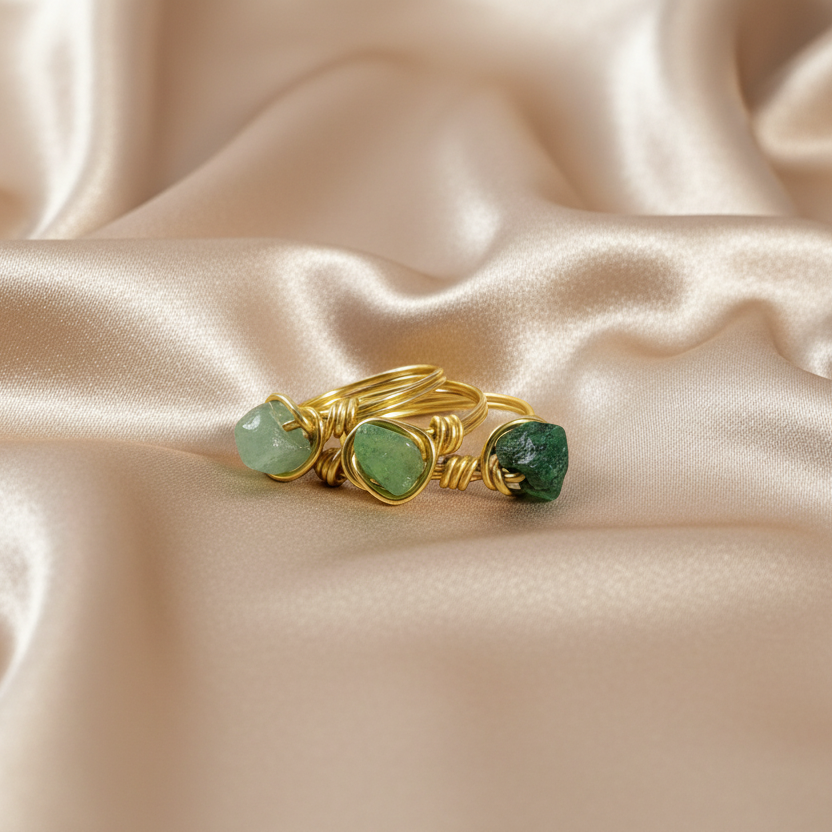 AVENTURINE | Minimalist 18K Gold Handmade Wire-Wrapped Ring