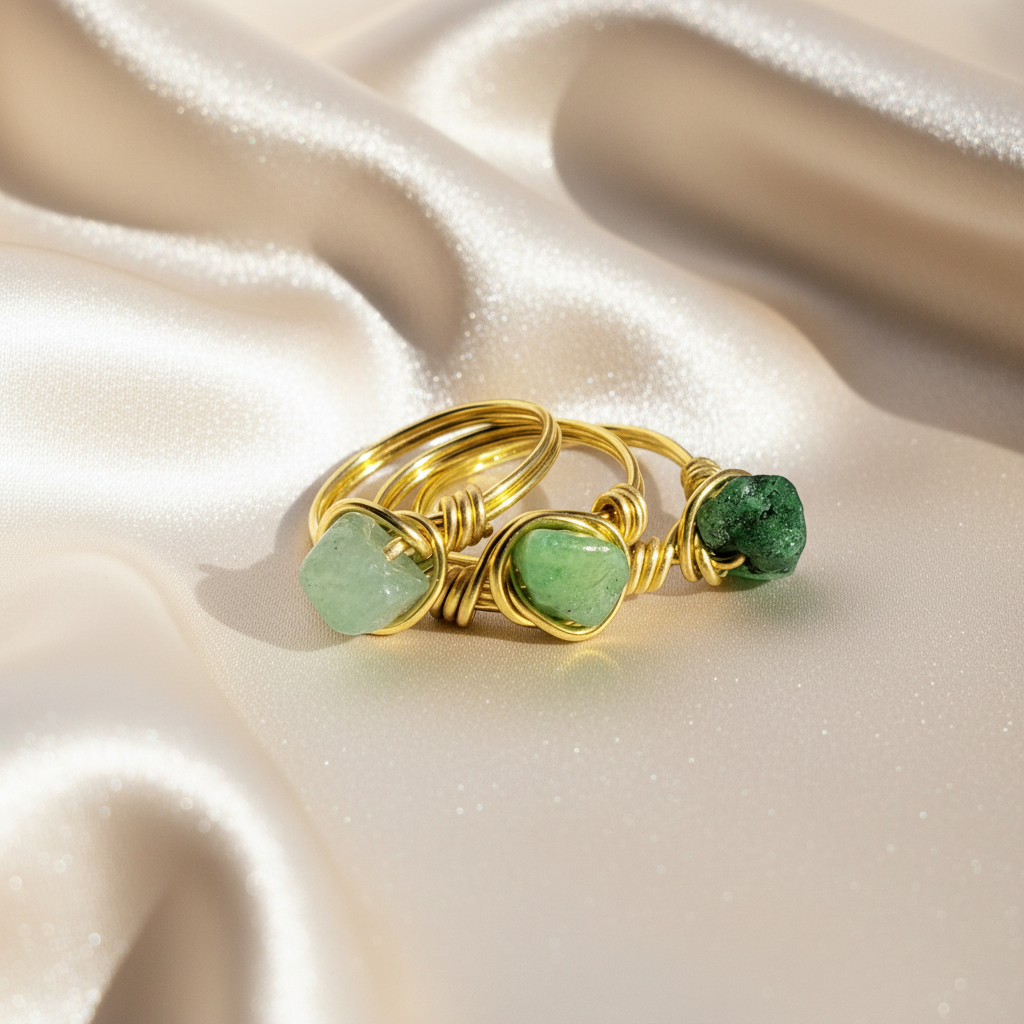 AVENTURINE | Minimalist 18K Gold Handmade Wire-Wrapped Ring