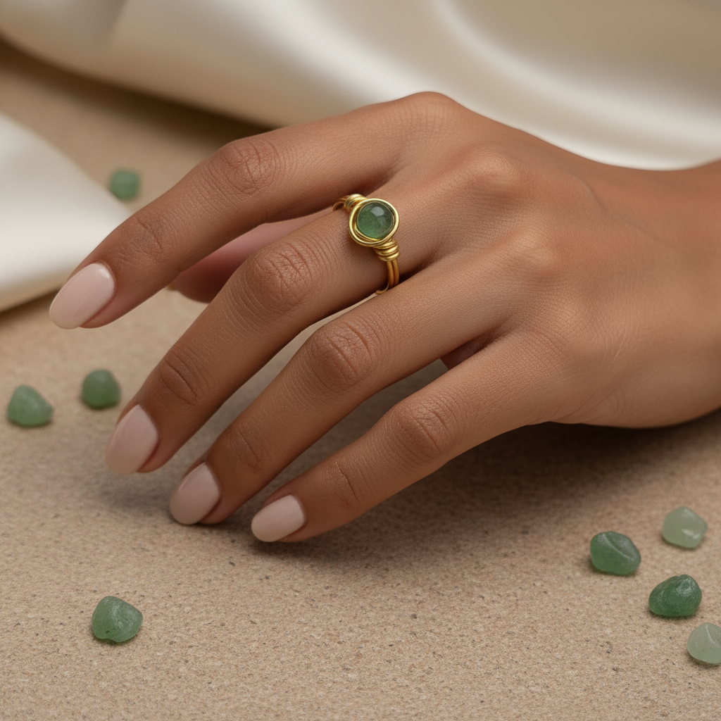 AVENTURINE | Minimalist 18K Gold Handmade Wire-Wrapped Ring