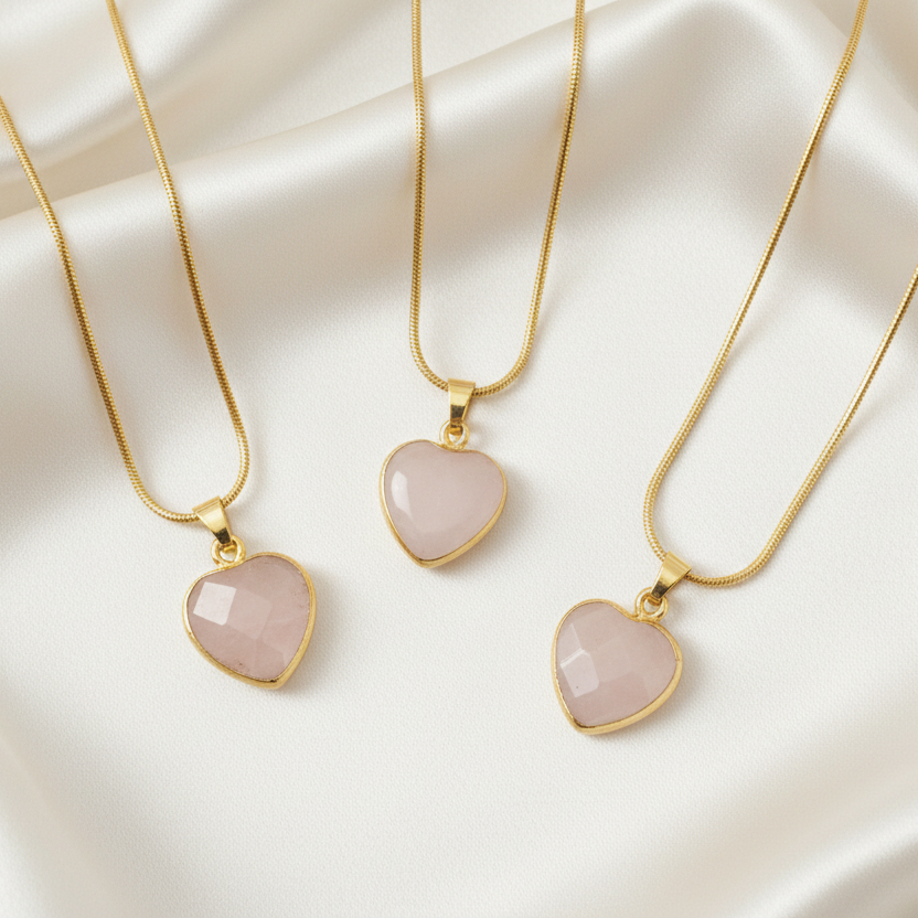 ROSE QUARTZ HEART | 14k Gold Crystal Healing Necklace