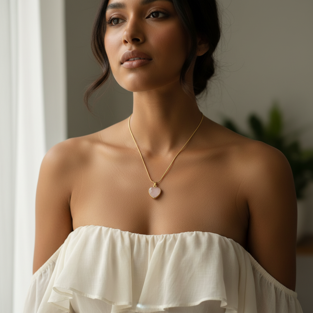 ROSE QUARTZ HEART | 14k Gold Crystal Healing Necklace