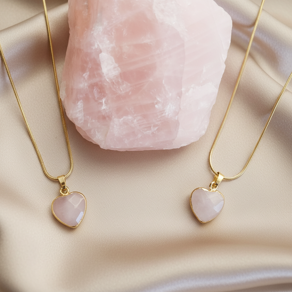 ROSE QUARTZ HEART | 14k Gold Crystal Healing Necklace